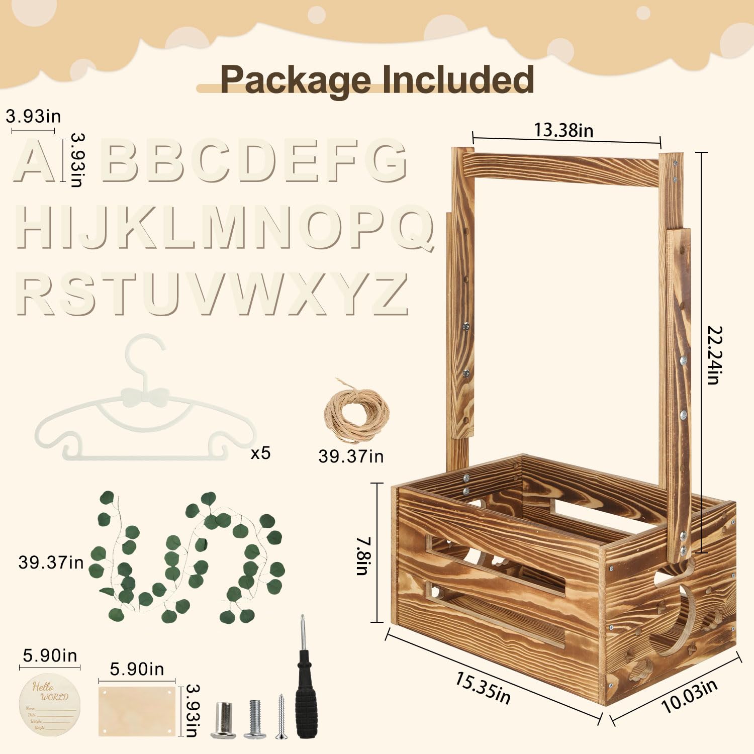 Armario de madera para baby shower, cesta de baby shower con estante de 33.5 pulgadas de alto y columpio, caja de bienvenida para bebé con asa, caja de almacenamiento de fácil montaje para embarazo