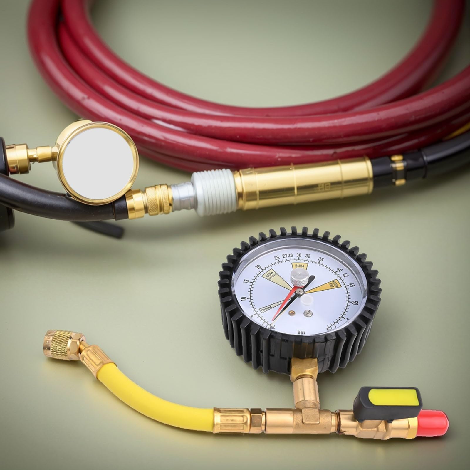 Manomètre de climatisation pour R134a R22 R407C R410A avec fonction de remplissage d'azote et connexion SAE de 0,6 cm avec interrupteur à boisseau sphérique