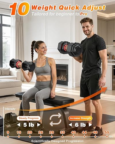 Miniatura 3 de XDDIAS Juego de 2 mancuernas ajustables, juego de mancuernas de 255580 libras, juego de pesas de ajuste rápido, juego de mancuernas 51016 en 1 con