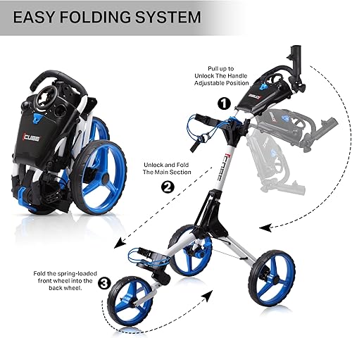 Miniatura 28 de CUBE CART Carrito de golf de 3 ruedas – dos pasos de apertura/cierre – Carrito de golf ligero plegable más pequeño del mundo – ¡Elige color!