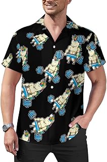Gym Unicorn Weightlifting Mens Shirts Hawaiian Short Sleeved Cuban Collar Graphic Tees Tops
