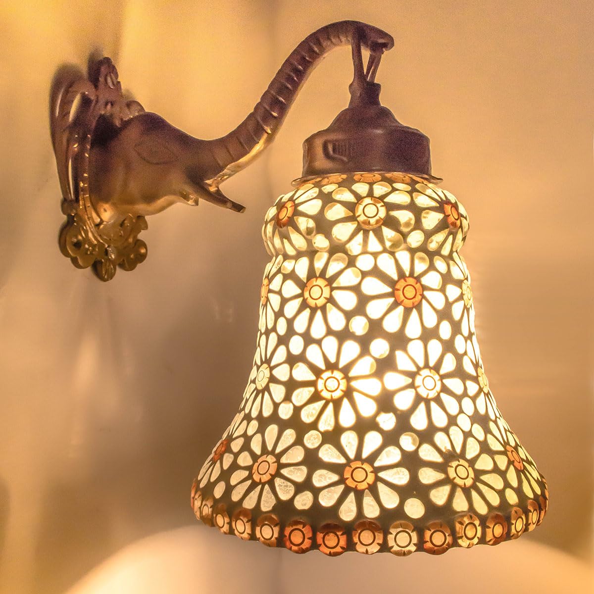 DEVBEADS GMF08G48C2 Flower Pattern 50 Watts, Glass Wall Lamp, White, Bell (Pack of 1)