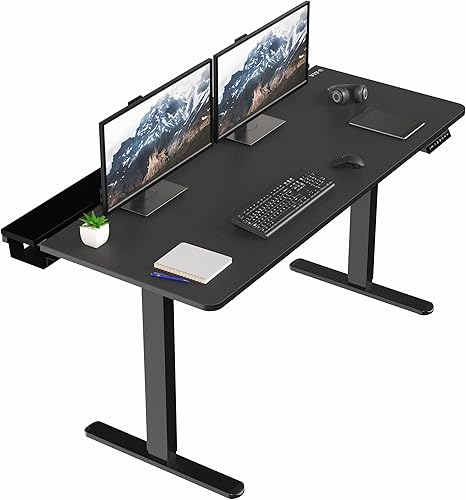 VIVO DESK-KIT-1B6-P3B - Escritorio de pie eléctrico ajustable para juegos de 60 x 30 pulgadas con bandejas ocultas para cables, alfombrilla para