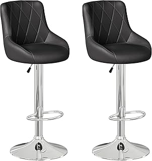 JOISCOPE Bar Stool, Modern Bar Stools Set of 2 PU Leather Swivel Height Adjustable Swivel Gas Lift Bar Chairs with Back, Footrest, and Base for Breakfast Bar, Counter, Kitchen Island(C-Style, Black)