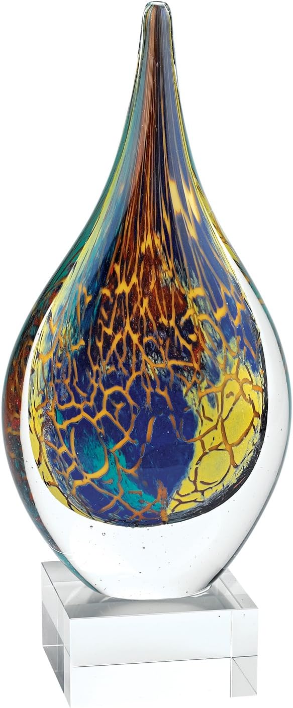 Elegant and Modern Murano Style Art Glass Colorful Centerpiece for Home Decor - Firestorm Teardrop, 12 Inches