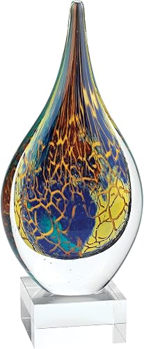 Elegant and Modern Murano Style Art Glass Colorful Centerpiece for Home Decor - Firestorm Teardrop, 12 Inches