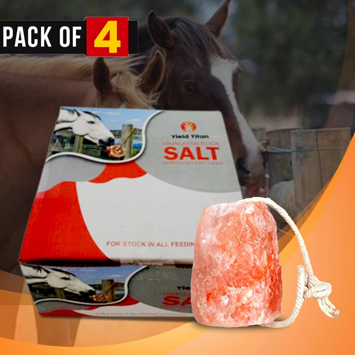 Himalayan Pink Salt 18 LBs, Salt Licks for Animals Licking Block for Horses, Cows, Deer, and Other Livestock - Rope Included (4 Qty)