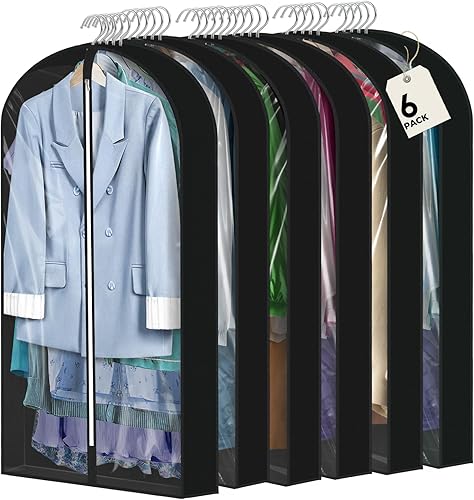 Vista 15 de 6 bolsas de ropa de 40 pulgadas para colgar ropa, bolsas transparentes para almacenamiento de ropa, bolsas de ropa para fundas de viaje con 6PCS