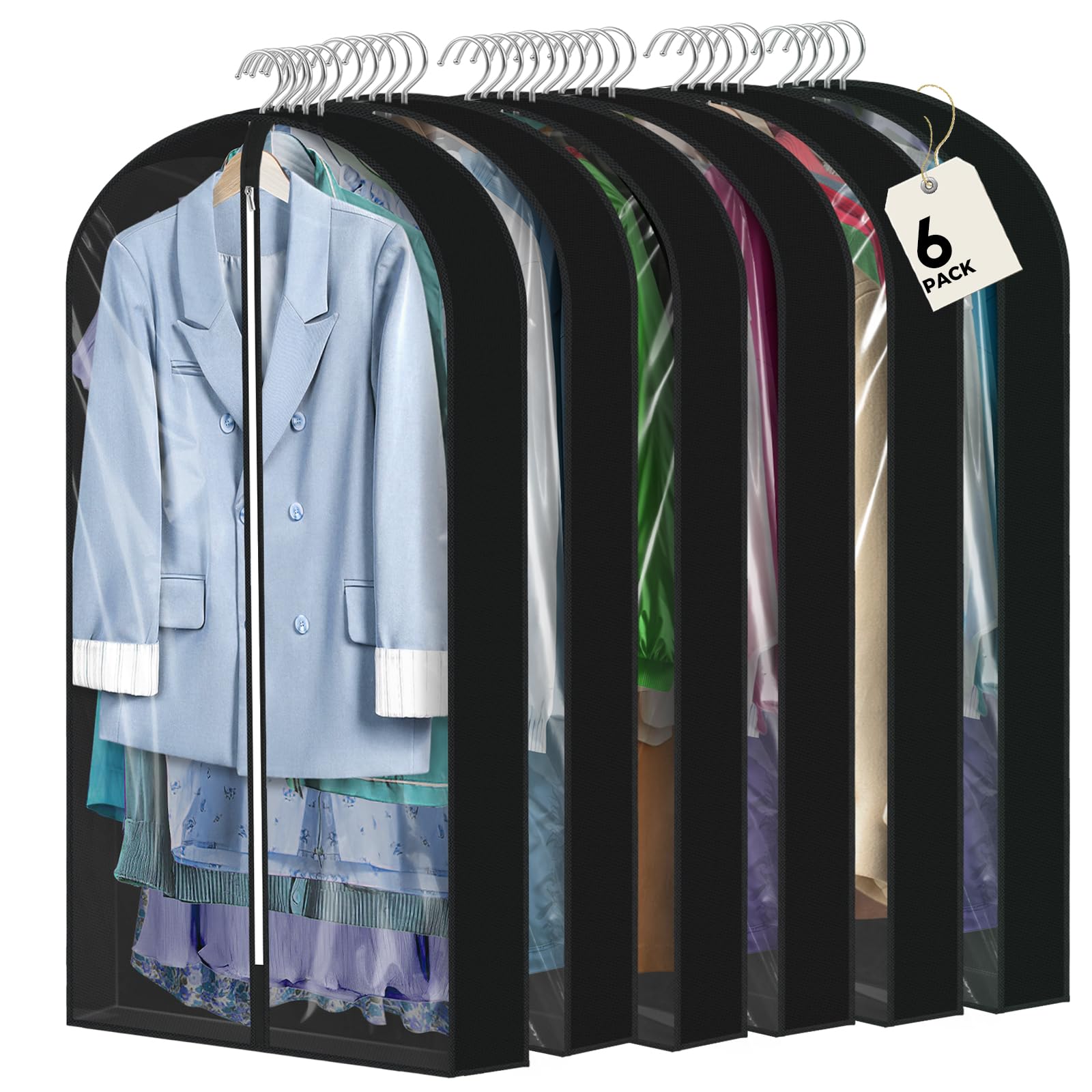 Sac à vêtements anti-pli de 101 cm avec soufflet, lot de 6 housses transparentes de protection