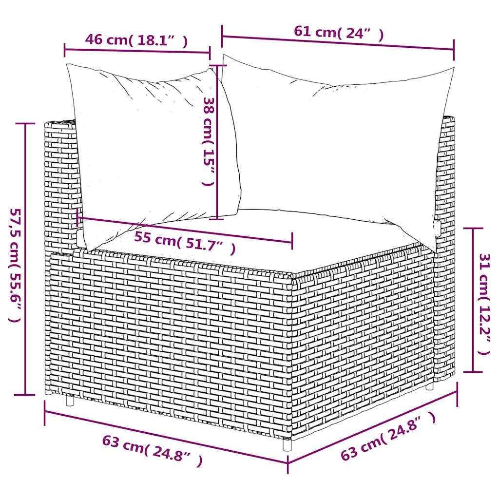 Divano Angolare da Giardino con Cuscini, in Polyrattan Marrone, Design Modulare, Set Giardino Esterno, Salotto da Giardino, per Esterno e Terrazzo, Colore Marrone, 63 x 63 x 57.5 cm