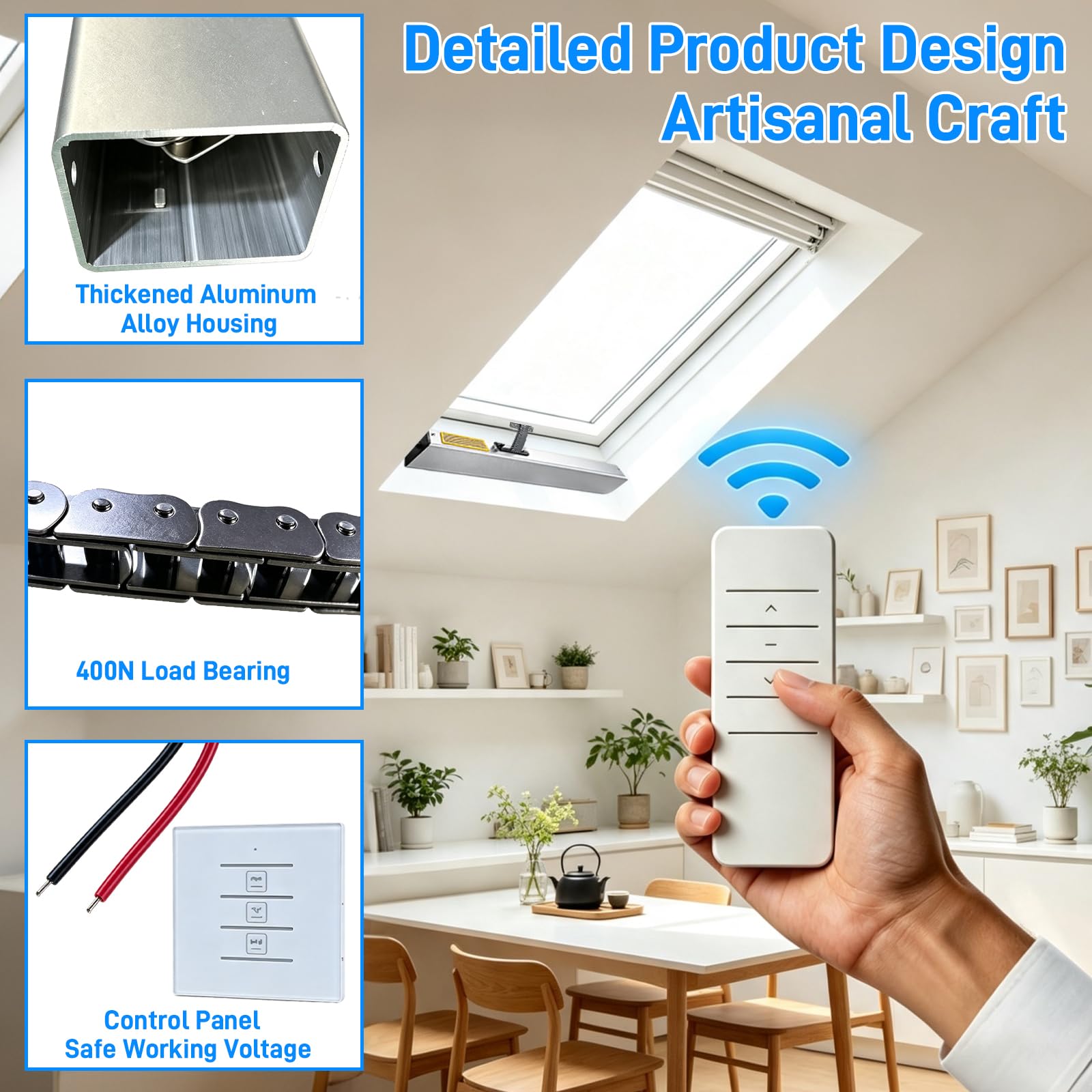 Ouvre-Fenêtre Électrique, 400mm Automatique 220V Force de Traction 400N pour Fenêtres de Toit Fermeture Automatique en Cas de Pluie Entraînement par Chaîne