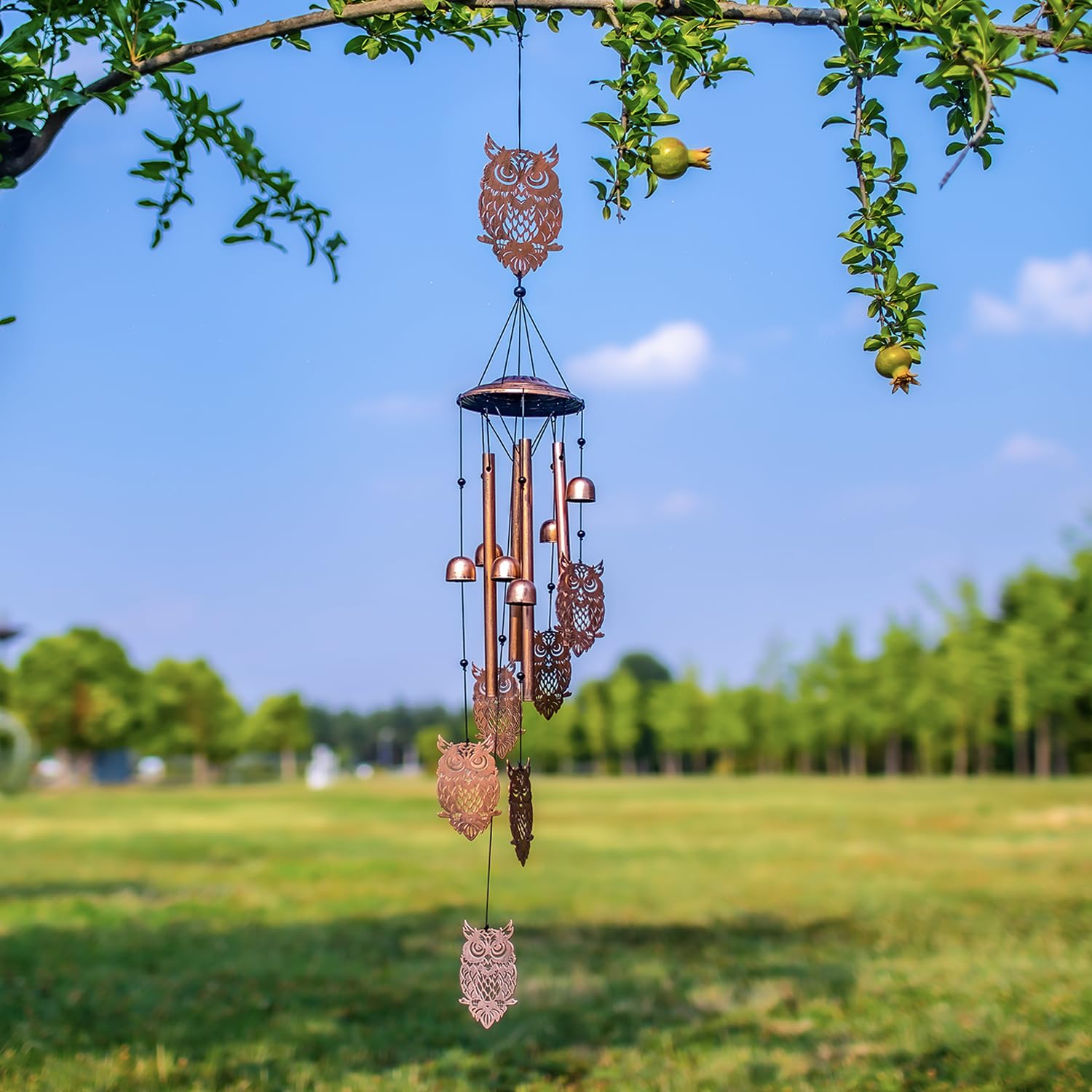 Windspiel mit Eulen, Geschenke mit Eulen für Frauen/Männer/Mutter/Frau/Oma, Geburtstagsgeschenk, Gedenkgeschenk, Metall-Windspiele für draußen/drinnen, Rasen, Terrasse, Veranda, Hof, Gartendeko