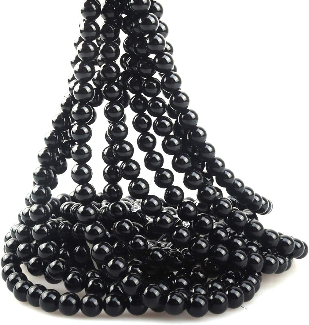 8mm Natural Black Onyx Stone Round Loose Stone Beads for Jewelry Making DIY Crafts Design 1 Strand 15" APPR.43-45pcs