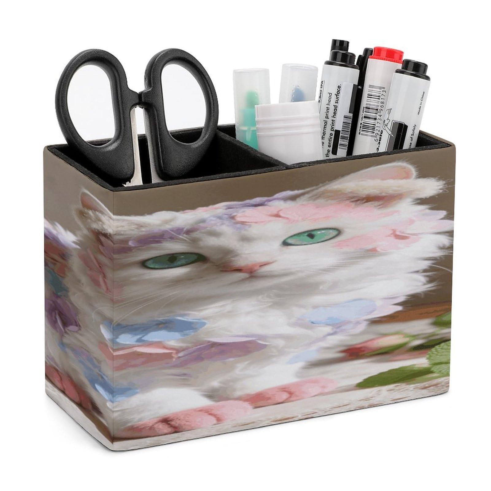LZQPOEAS Flannel Pen Holder Double Compartments Pen Cup Makeup Brush Holders Leather Pencil Holder Locker Organizer for Work Locker Accessories Modern Pencil Cup for Desk