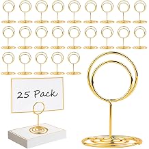 MAXECHO 25 Pack Gold Table Number Holders with 25 Place Cards, Name Cards, Food Labels Tags, Sign Stand for Party Buffet, Mini Photo Picture Holder, Wedding Reception, Birthday, Centerpieces