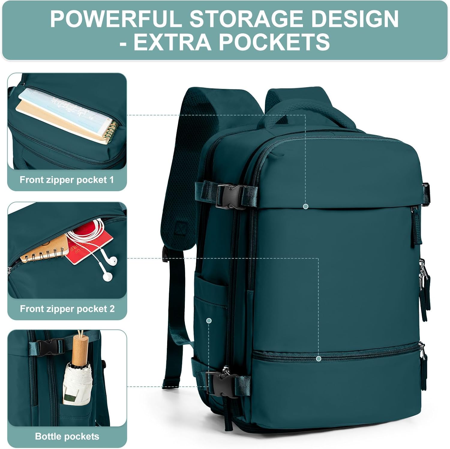 suwasp Travel Backpack Simple Durable Carry On Backpack with Shoe Compartment, Personal Item Travel Bag Flight Approved, Water Resistant Laptop Backpack for Women Men Weekender Business, Peacock Blue - Image 9