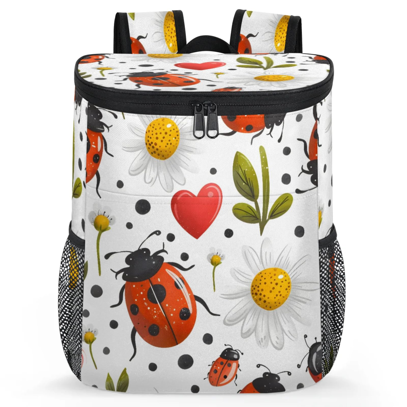 CNNINGYI Large Waterproof Insulated Cooler Backpack for Men Women, Cute Ladybugs Leak Proof Cooler Backpack for Camping, Picnic Travel Outdoor, Daisy Floral