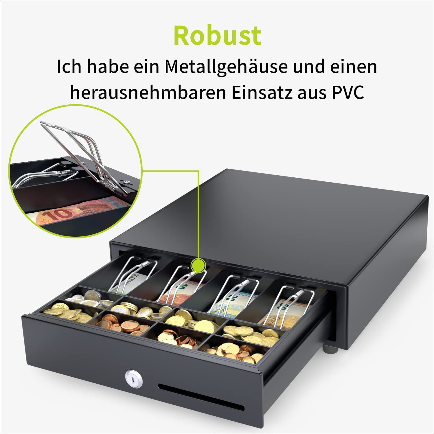 Produktbild von Registrierkasse Für Kinder Kassen Zubehör RJ12 Olympia Kassenschublade XLD 460A – 8 Münz- & 5 Scheinfächer, Metall Geldlade Mit Münz Und Scheinfächern Metall Geldkassette Groß