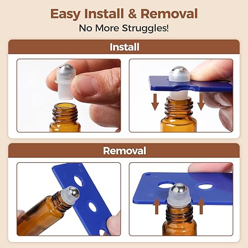 Miniatura 8 de ComSaf 24 botellas enrollables para aceites esenciales de 0.3 onzas líquidas, rollo de sellado de triple bloqueo en botellas de perfume ámbar bolas