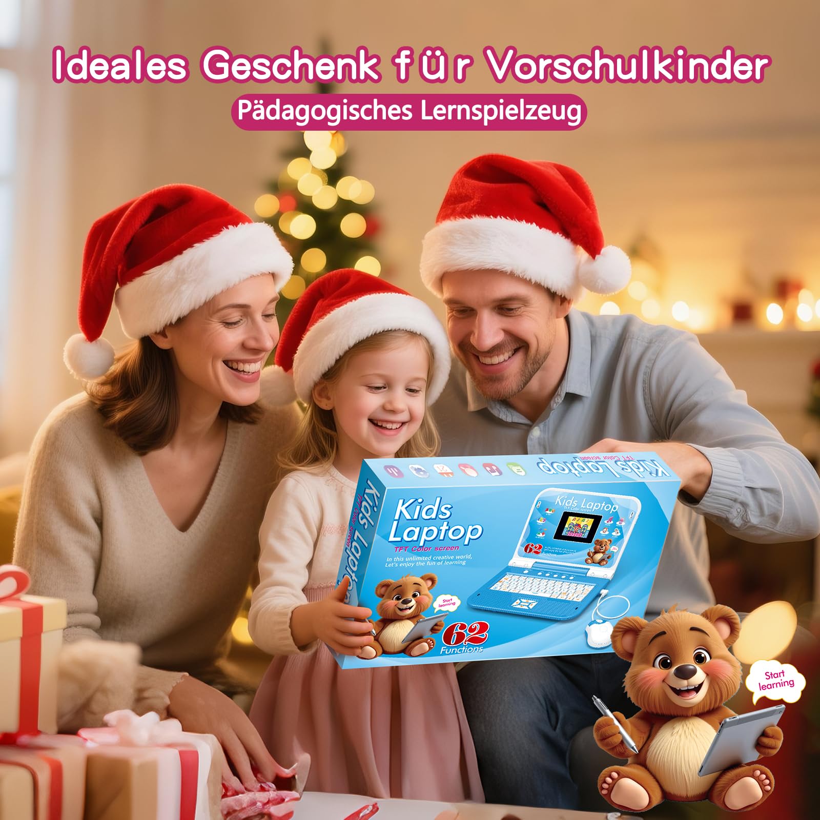 Kinderlaptop Lerncomputer Rosa Farbdisplay Maus: Englisch Lernen, 62 Aktivitäten Mathe Spiele, Pädagogisches Geschenk für Mädchen ab 5 Jahre
