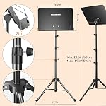 5 in 1 Dual-use Sheet Music Stand & Desktop Book Stand, Height Adjustable from 23.6-59 in, Folding Music Stand with Portable Carrying Bag, Sheet Music Folder & Rechargeable Music Stand Light