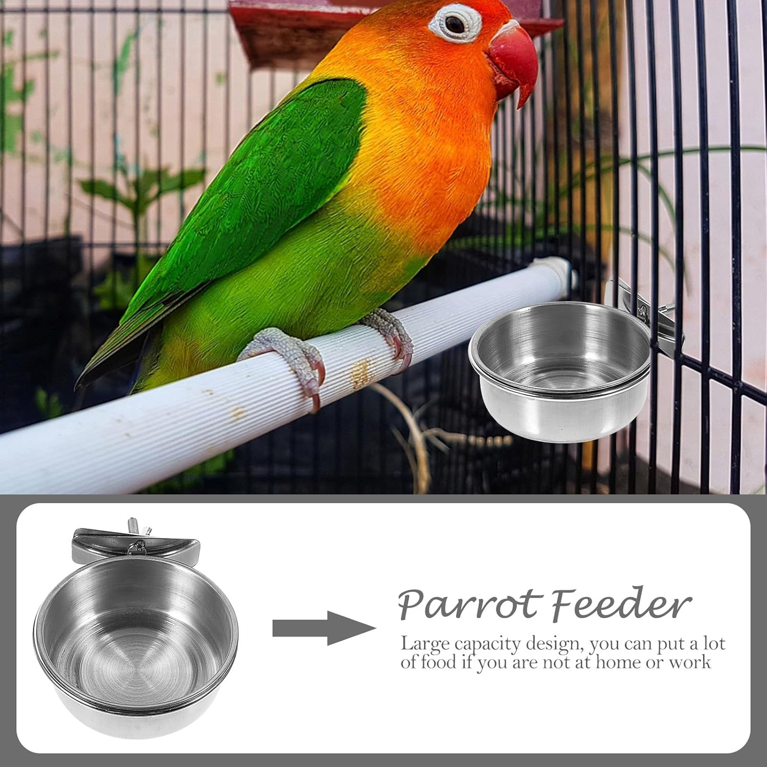 Beaupretty 3pcs Stainless Steel Bird Feeder Bowls with Water Cups 10cm Diameter for Parrot Cage Feeding and Watering Supplies