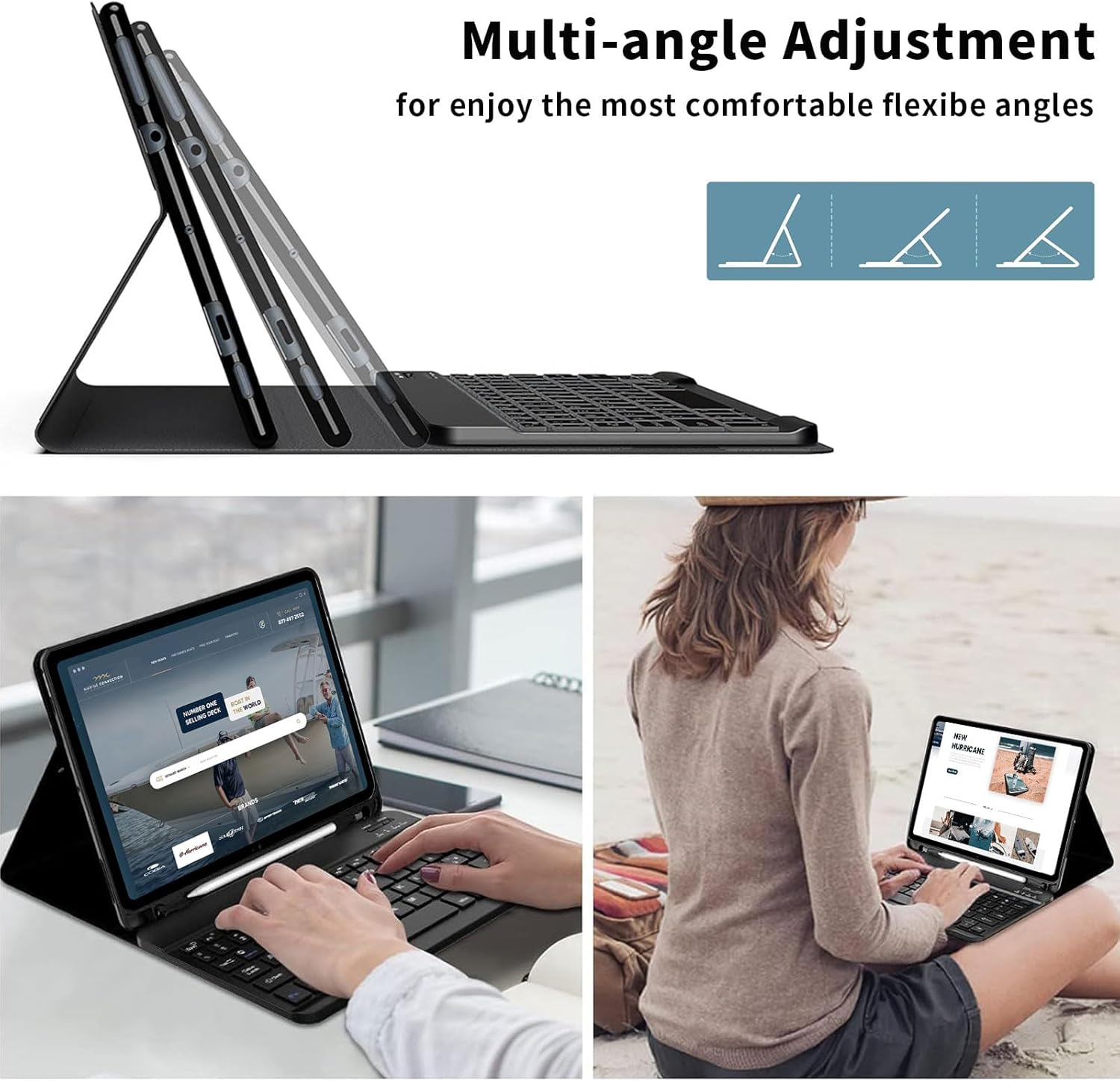 Keyboard Case for iPad (A16) 11th/10th Generation (11/10.9 Inch, 2025/2022), Detachable Bluetooth Keyboard, Thin & Light Folio Cover, Sunflower Butterfly