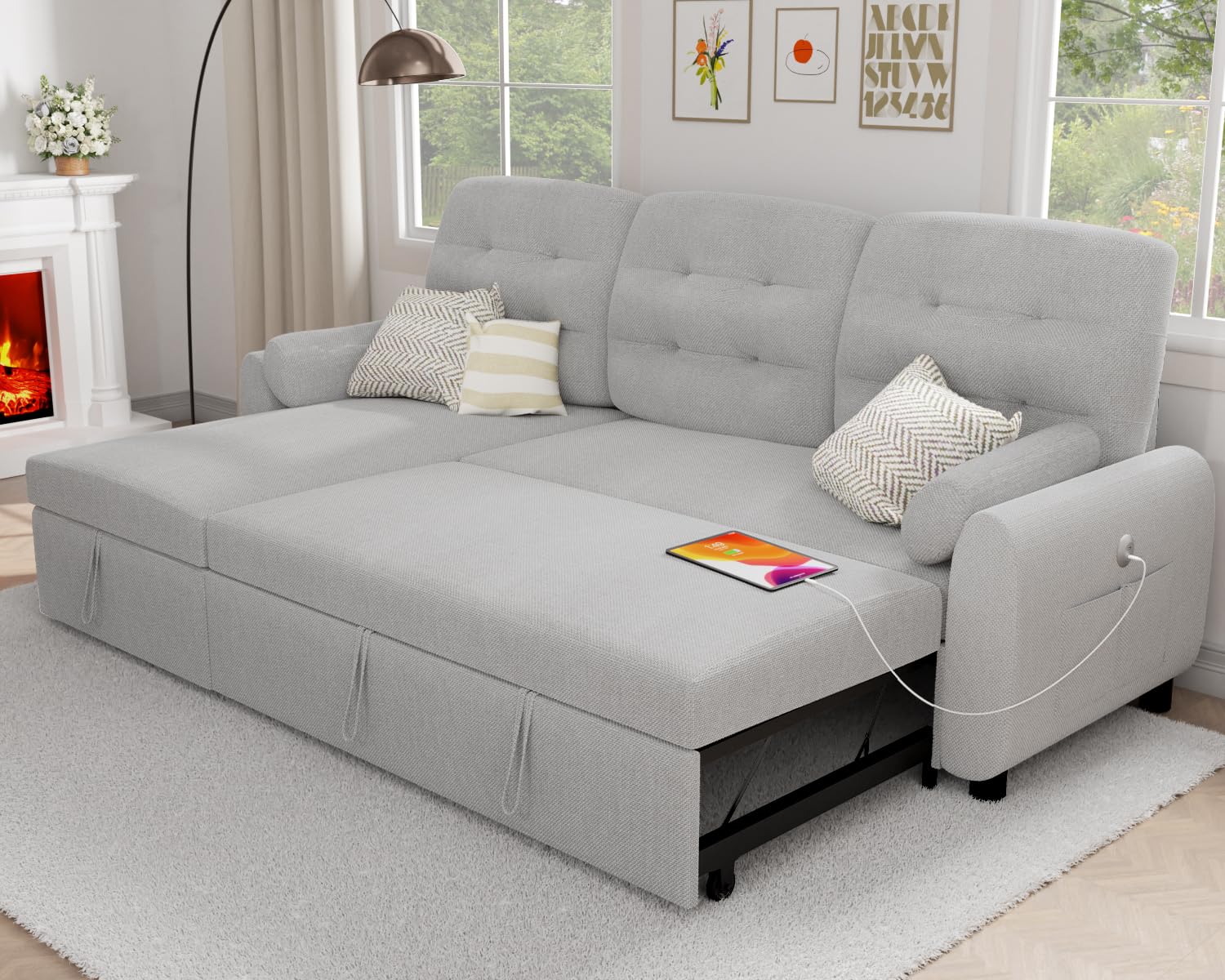 VOHOBY 86 Sleeper Sectional with Charging Station