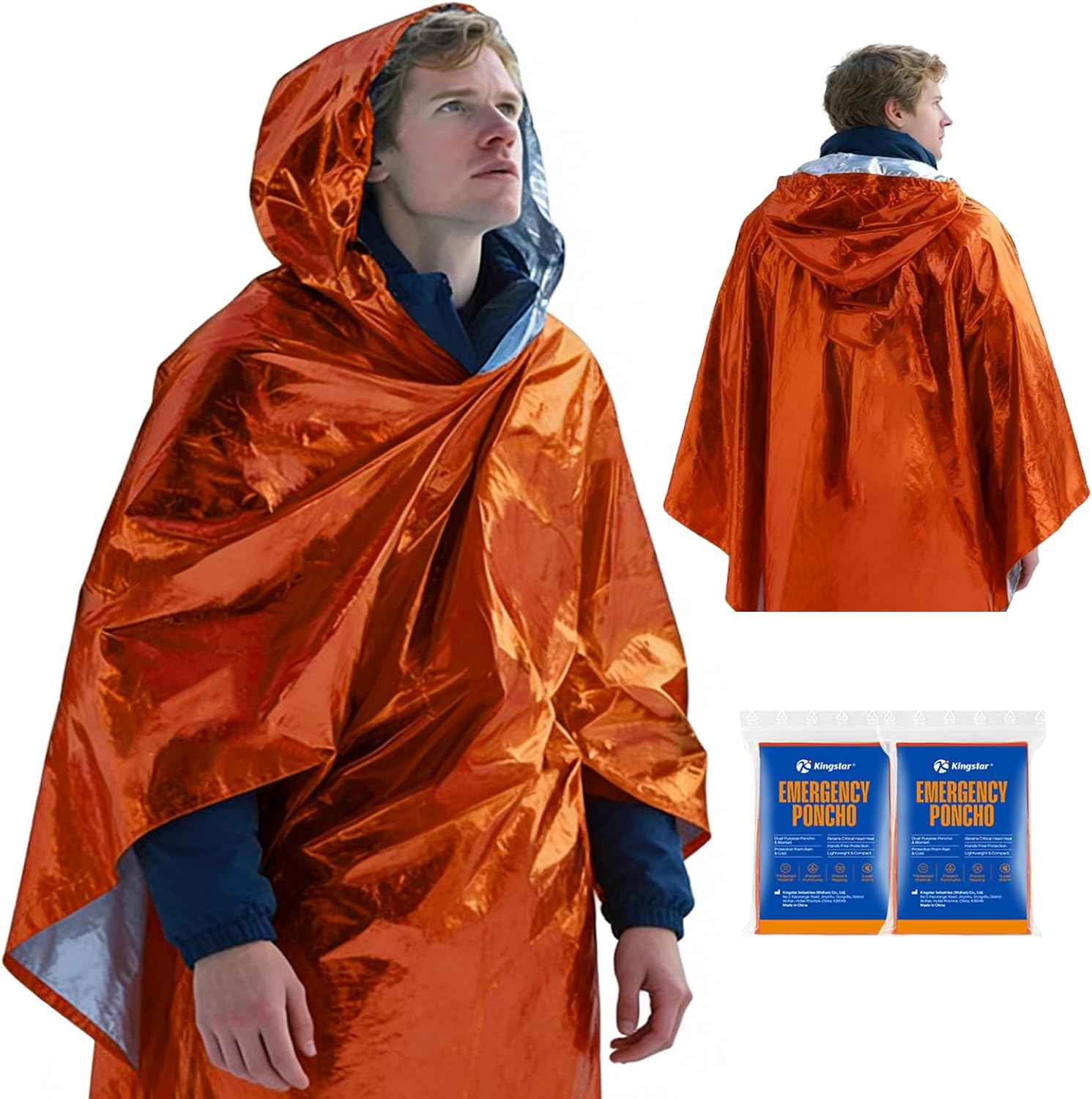 2 Pack Emergency Mylar Poncho, Waterproof Rain Ponchos, Reusable Packable Ponchos, Survival Blanket Poncho for Outdoor Camping & Hiking, Rescue, Car Emergency Kit, Shelter/Tent Cover 2 Pack Emergency Mylar Poncho, Waterproof Rain Ponchos, Reusable Packable Ponchos, Survival Blanket Poncho for Outdoor Camping & Hiking, Rescue, Car Emergency Kit, Shelter/Tent Cover