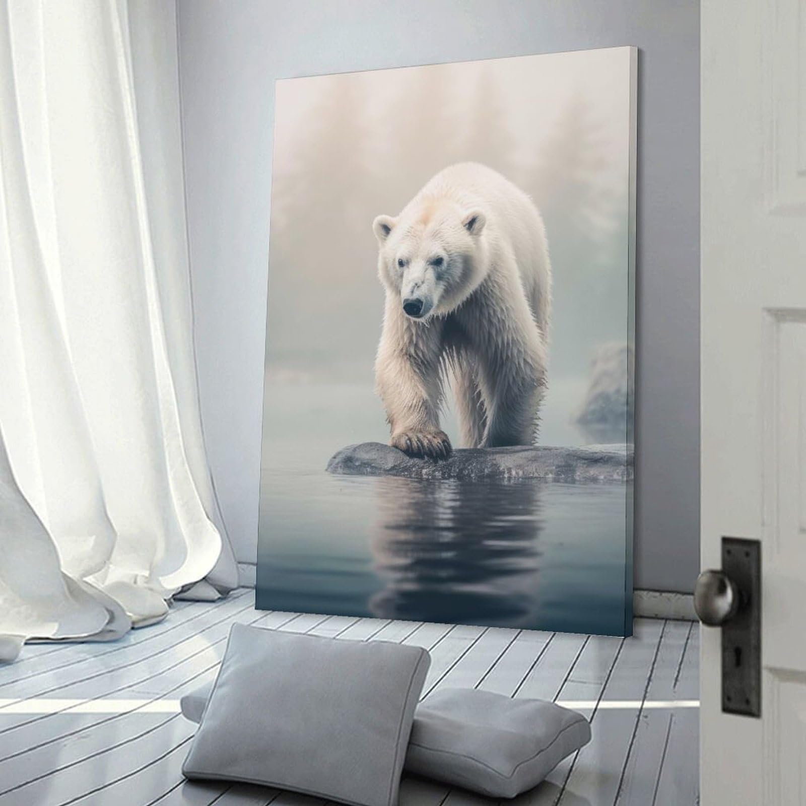 Junmoney Polar Bear Wildlife Photo Canvas Wall Decor 16x24inch(40x60cm), for Entrance Walls, Hall Decor Or Foyers, Wall Decor to Refresh Empty Corners