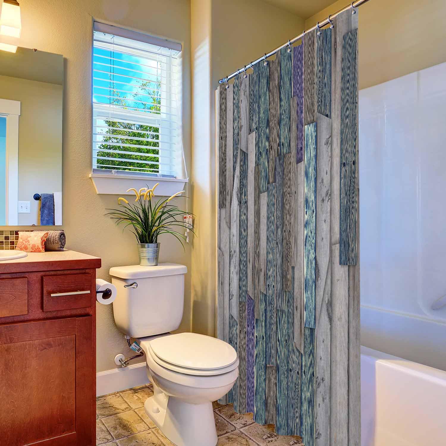 Woutay Shower Curtain Mould Proof Resistant Old Wooden Texture,Water Repellant Fabric,Polyester,with 12 Plastic Hooks,Size 180x180CM - Image 4