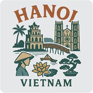 Hanoi Vietnam Souvenir 4-Pack Acrylic Coaster – 4" Durable Drink Coaster Keepsake Gift