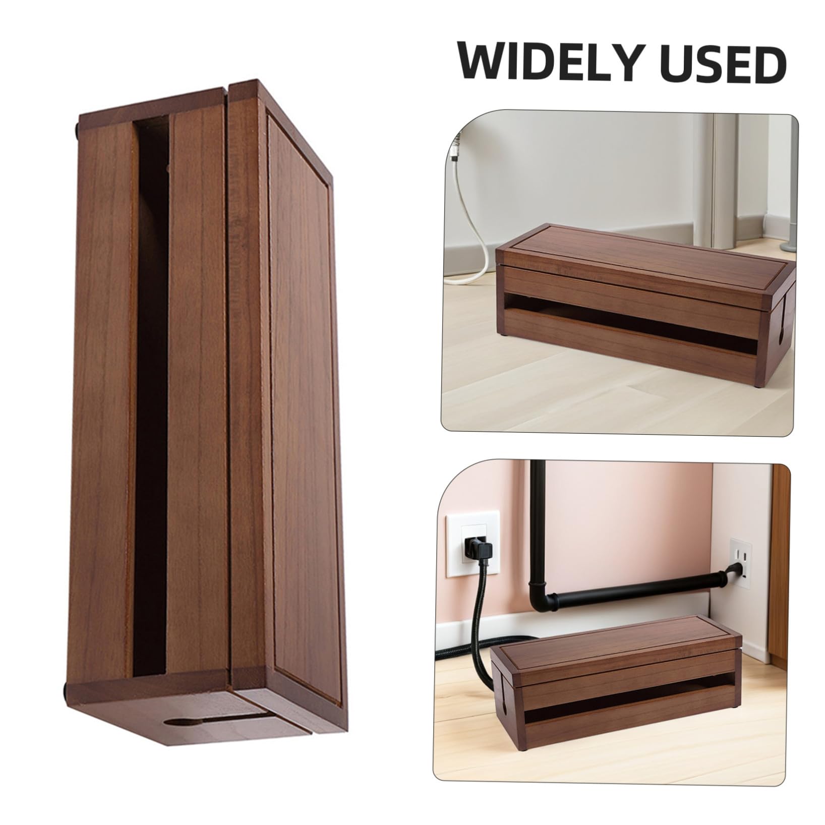 Scatola Organizer Cavi Scrivania in Legno di Paulownia Caffè | Coperchio Removibile, Struttura Ordinata, Design Forato per Dissipazione, Formato Grande 1 Pezzo