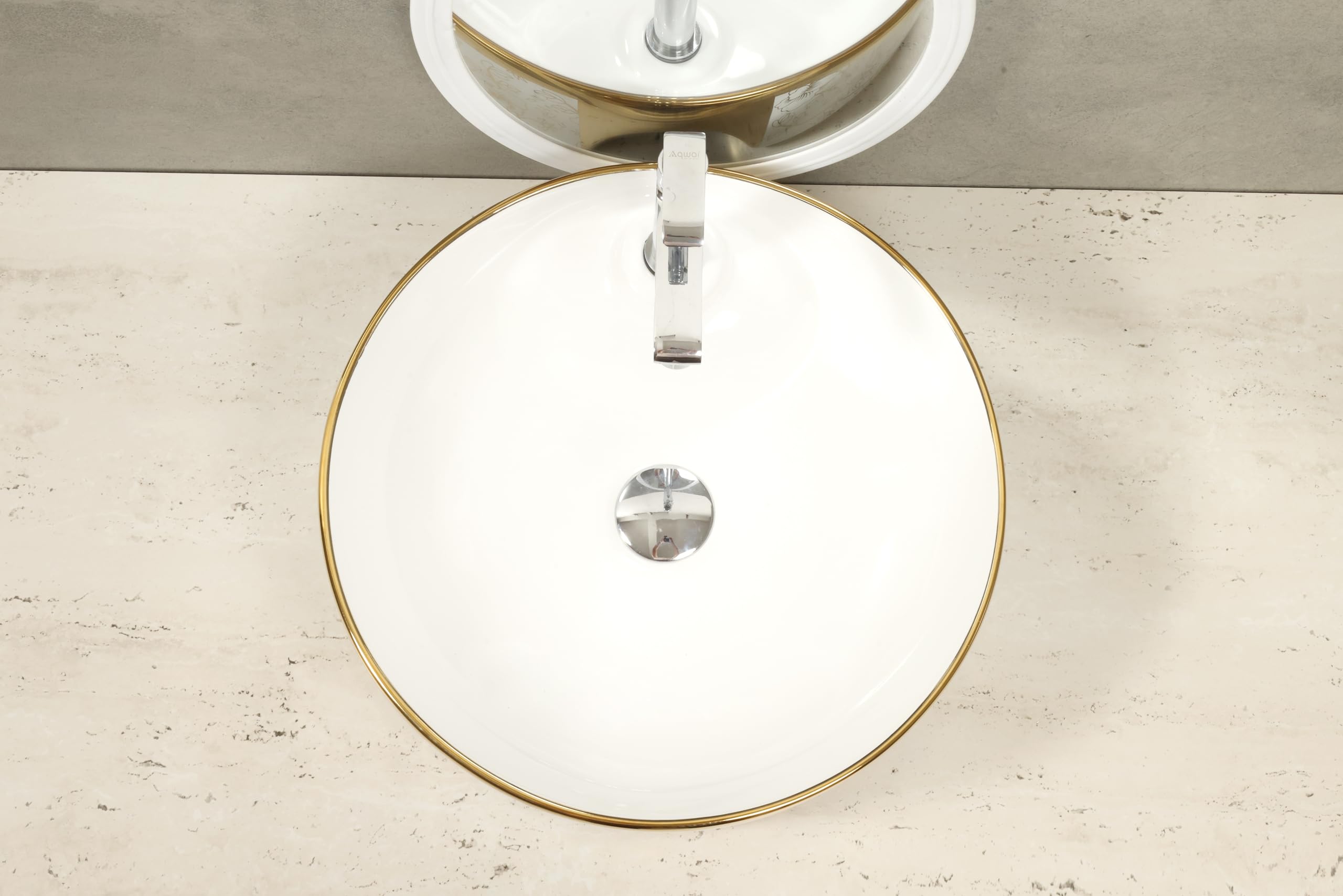 HISRE Resin Round Designer Wash Basin Countertop Tabletop For Living Room Hotel Lobby Bathroom Basins & Living Room/Vessel/Sink/Wash Basin Gold (17 x 17 x 5 (3) G2403, photo 4 of 4