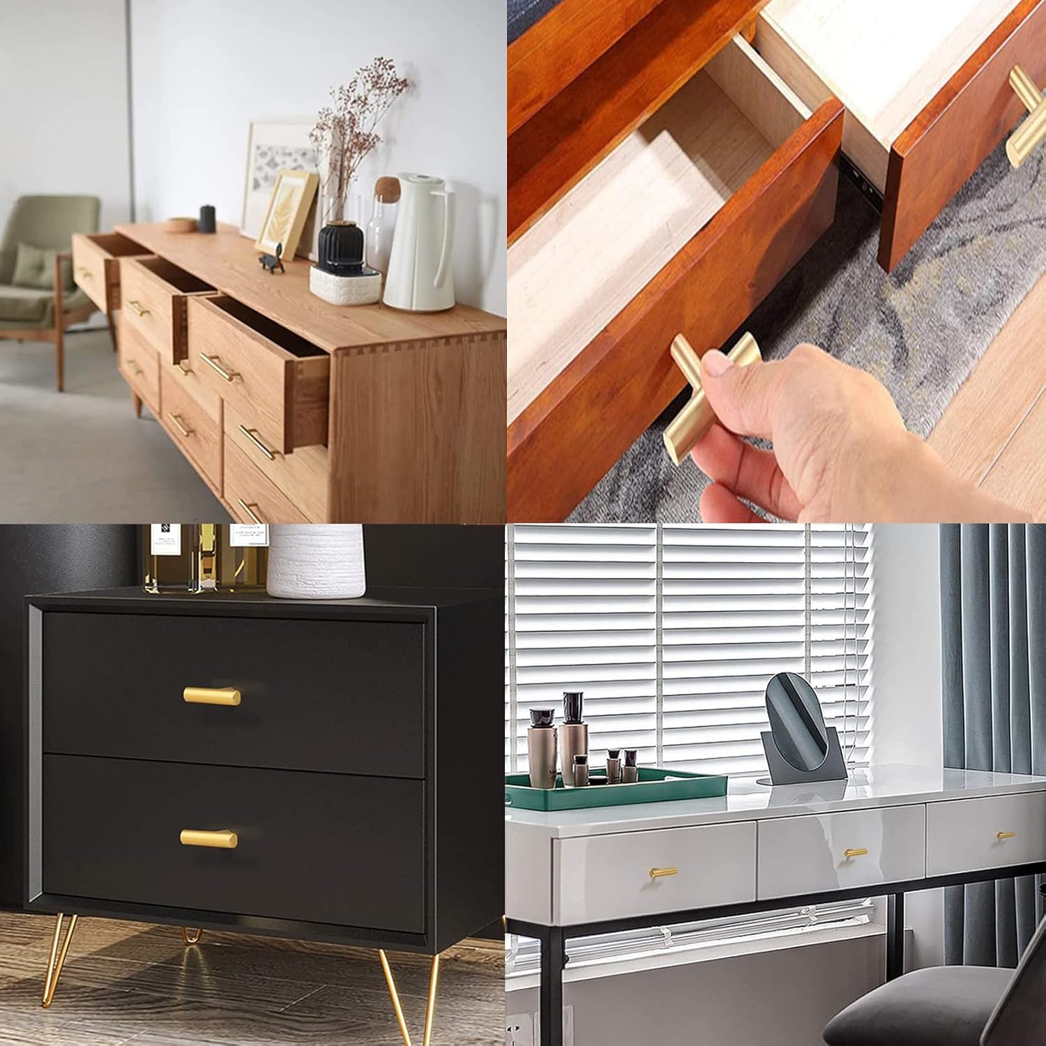 10pcs T Shaped Handle, Set of Gold Single Hole Cabinet Handles for Drawers, Cabinets, Shoe Cabinets, Cabinets, Cabinets, Bedside Cabinets etc 5cm (Gold)