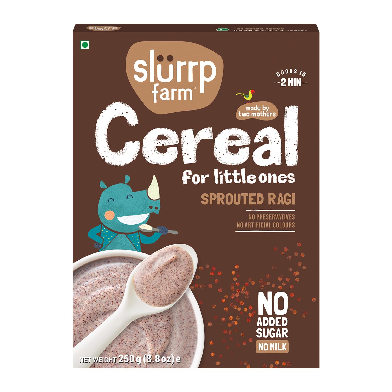 Slurrp Farm No Added Sugar, No Salt, Sprouted Ragi Powder | 100% Natural Ragi Flour | Free Strawberry Cereal Trial Pack | 250g + Free 50g - Image 2 thumbnail