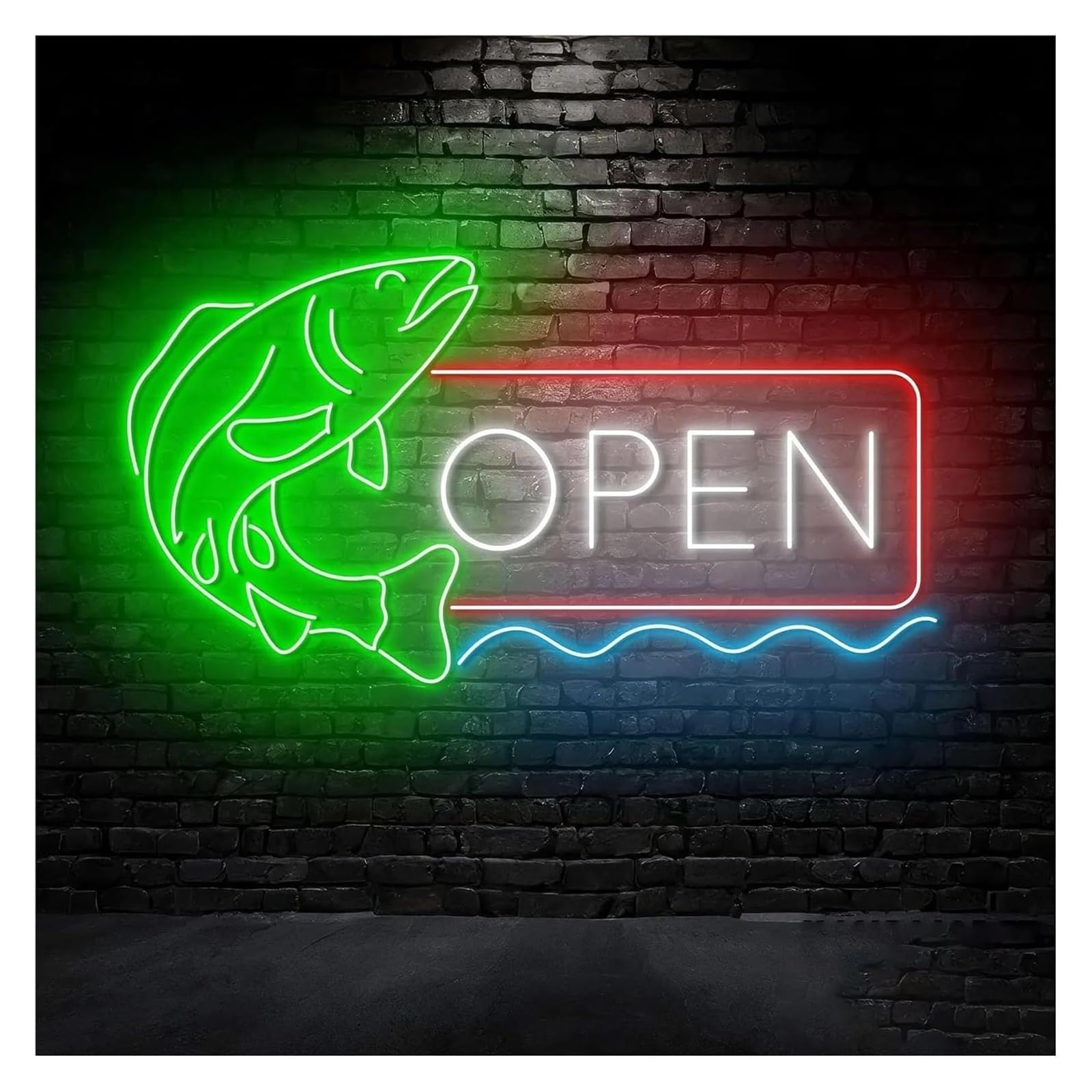 Néon Néon Enseignes lumineuses Decor Enseigne Au Poisson Ouvert Décoration