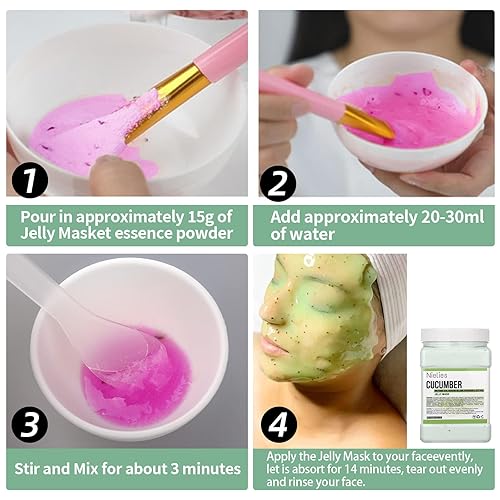 Miniatura 9 de Nielies Máscara de gelatina de pepino y cereza, cuidado de la piel facial, juego de máscaras de gelatina de colágeno para tratamientos faciales,