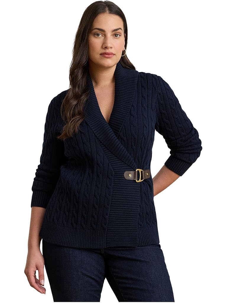 Navy Lauren Ralph Lauren Plus Size Buckled Cotton Sweater
