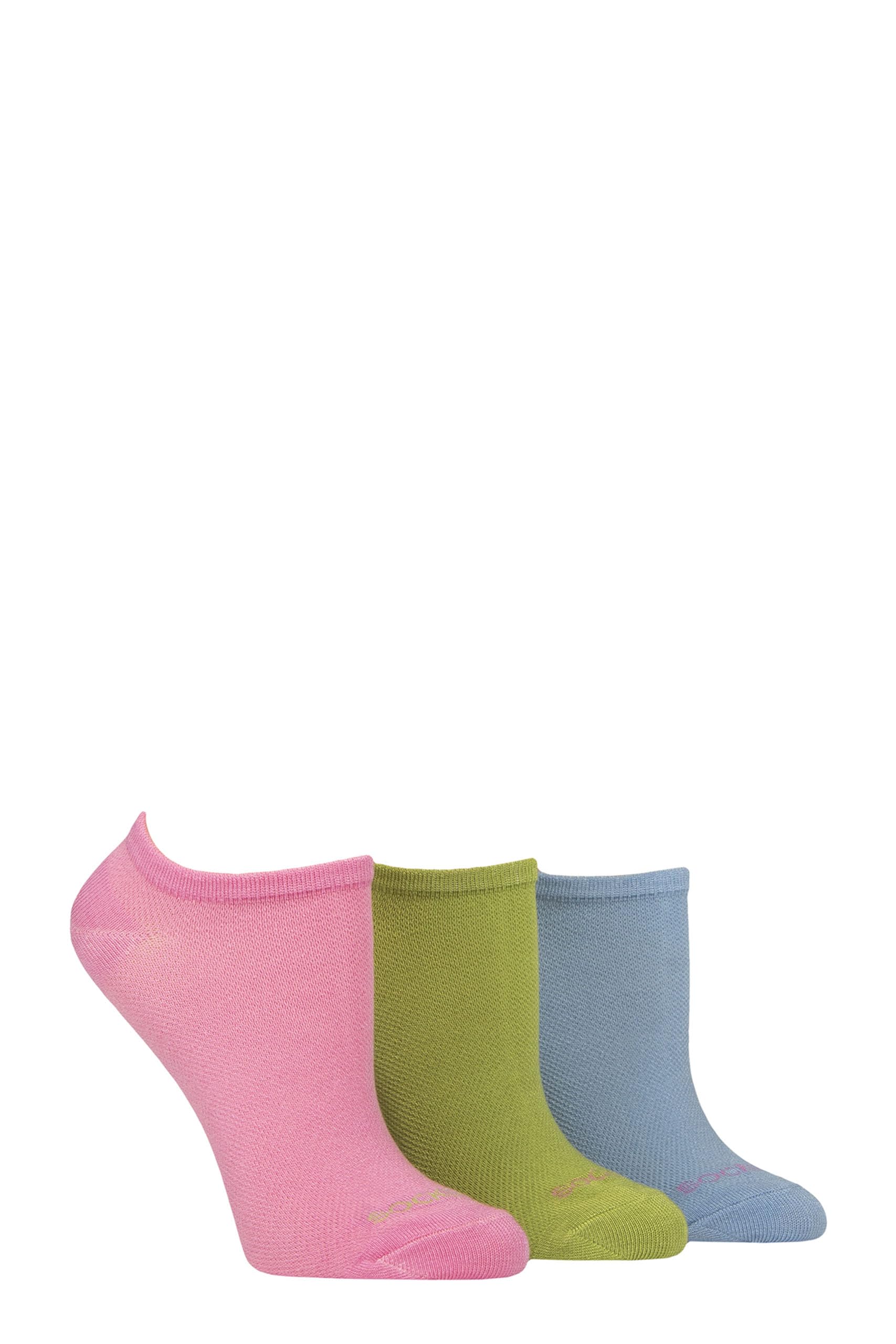 SockShop Ladies Striped, Plain and Mesh Bamboo Trainer Socks Pack of 3 (UK, Numeric, 4, 8, Regular, Regular, Ocean View Mesh)