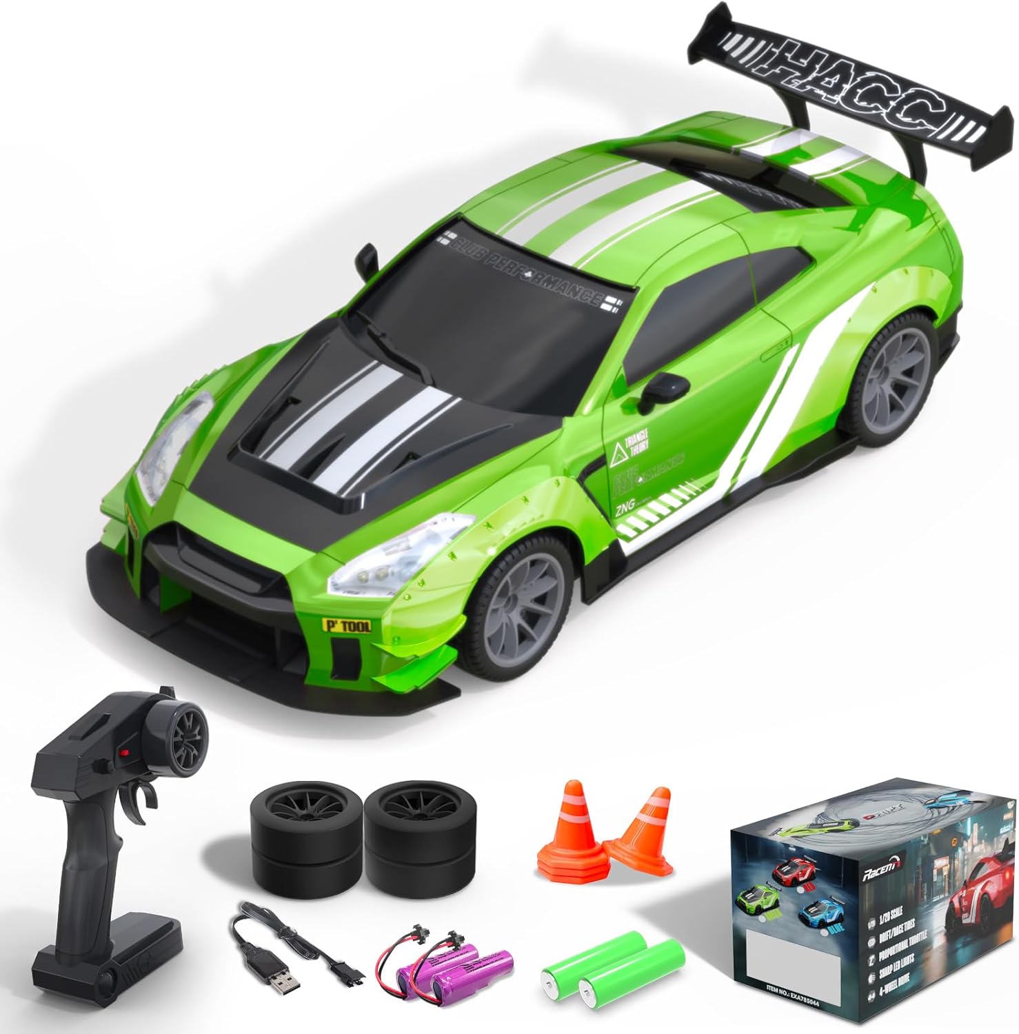 RC Drift Car - 1:20 Mini Drift Cars 2.4GHz Remote Control Car Racing High Speed Drift Car Model with LED Lights for RC Toys Gift (Green)