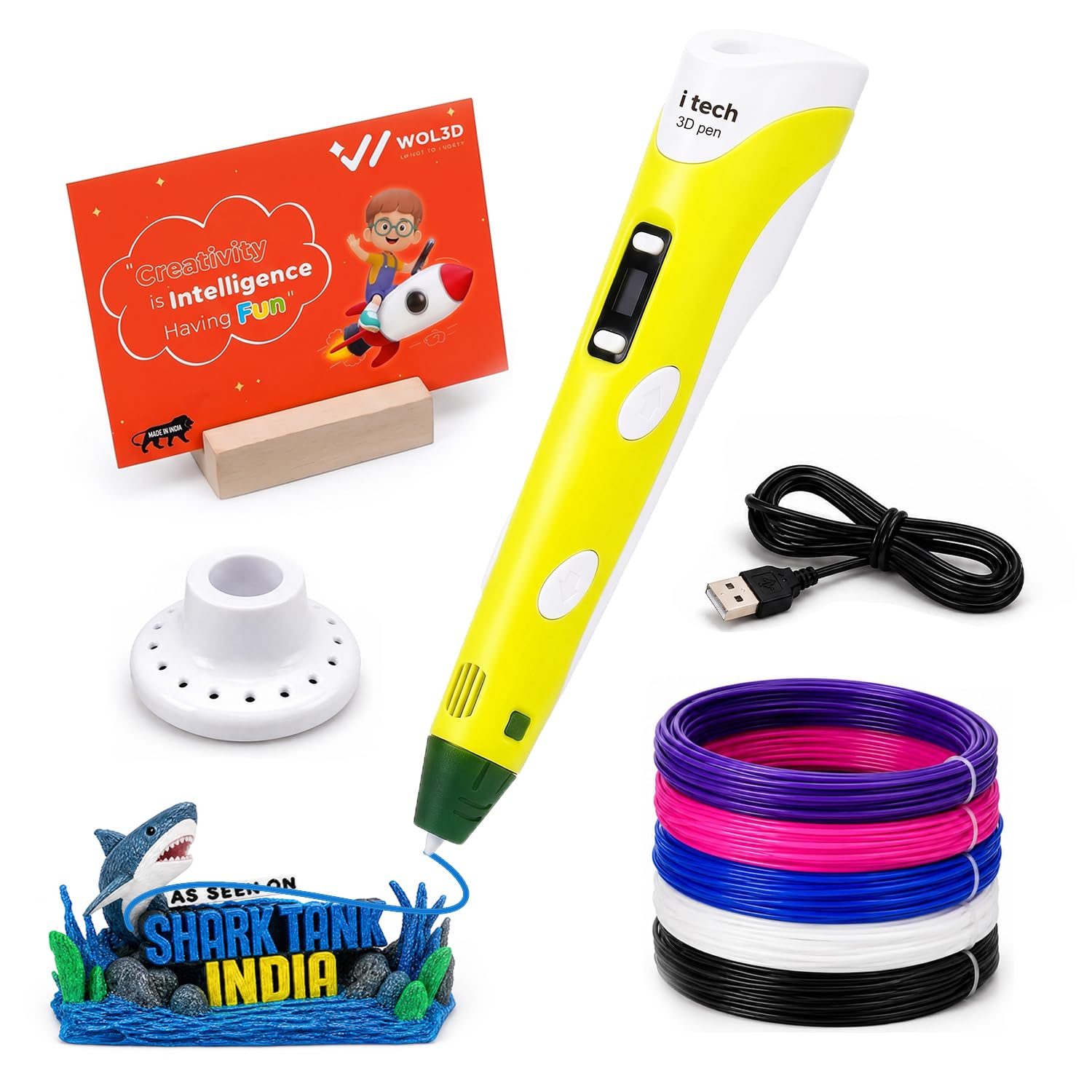 WOL3D I tech (Yellow) Magic 3D Pen with 5 in 1 (5 M) for 3D Printing with Speed Control, Advanced Temperature Regulation, OLED Display & Ergonomic Design – Compatible.-image-13