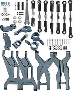 Rcarmumb RC Upgrades Part for 1/10 Rustler 2WD (VXL) /Stampede 2WD (VXL),Alloy Suspension Arms Front&Rear,Steering Blocks Caster Blocks C-Hubs Stub Axle Carriers,Turnbuckles Camber Link Sets,Titanium