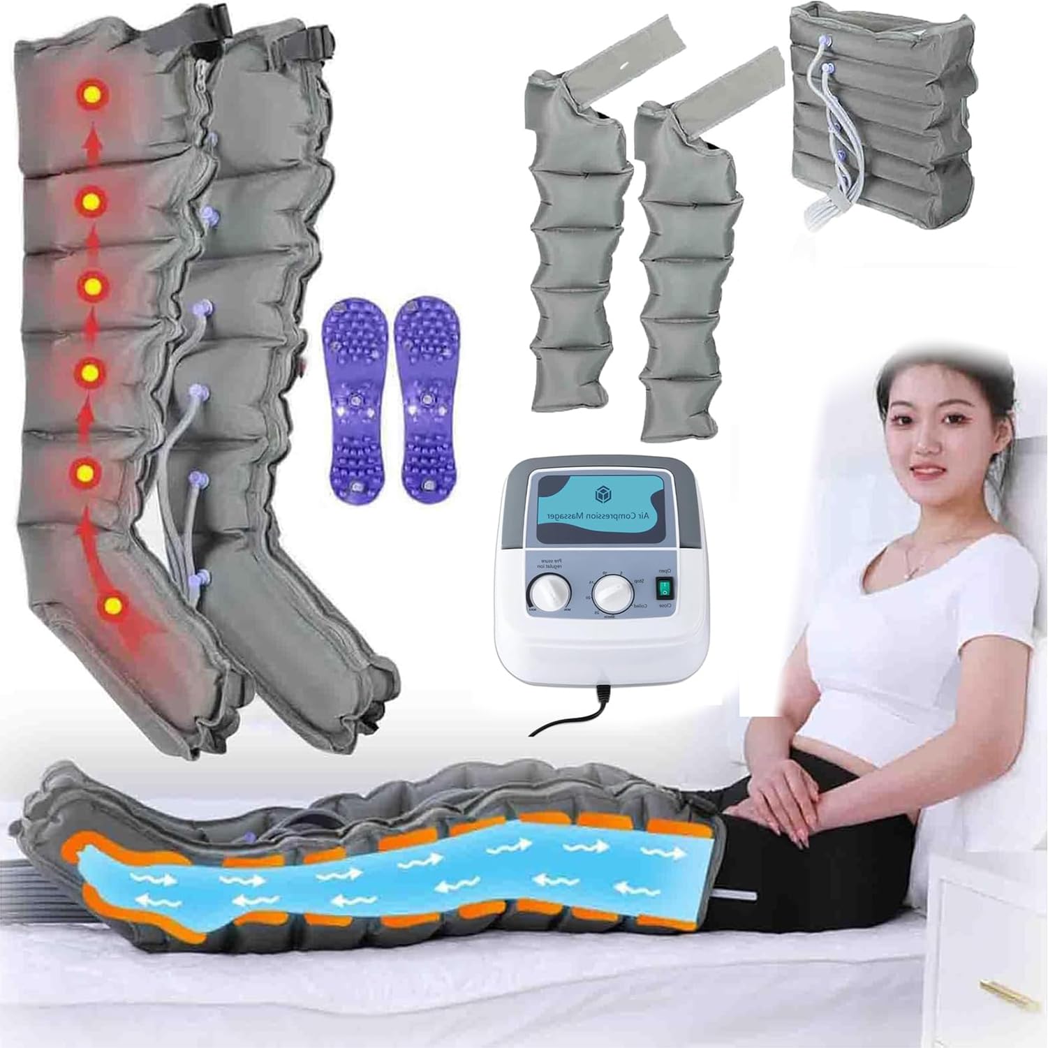 Massaggiatore Elettrico a Pressione d'Aria, massaggiatore a Pressione d'Aria per Gambe e Piedi, Terapia a Pressione a 6 camere, circolazione elettrica per Migliorare,A02,A1