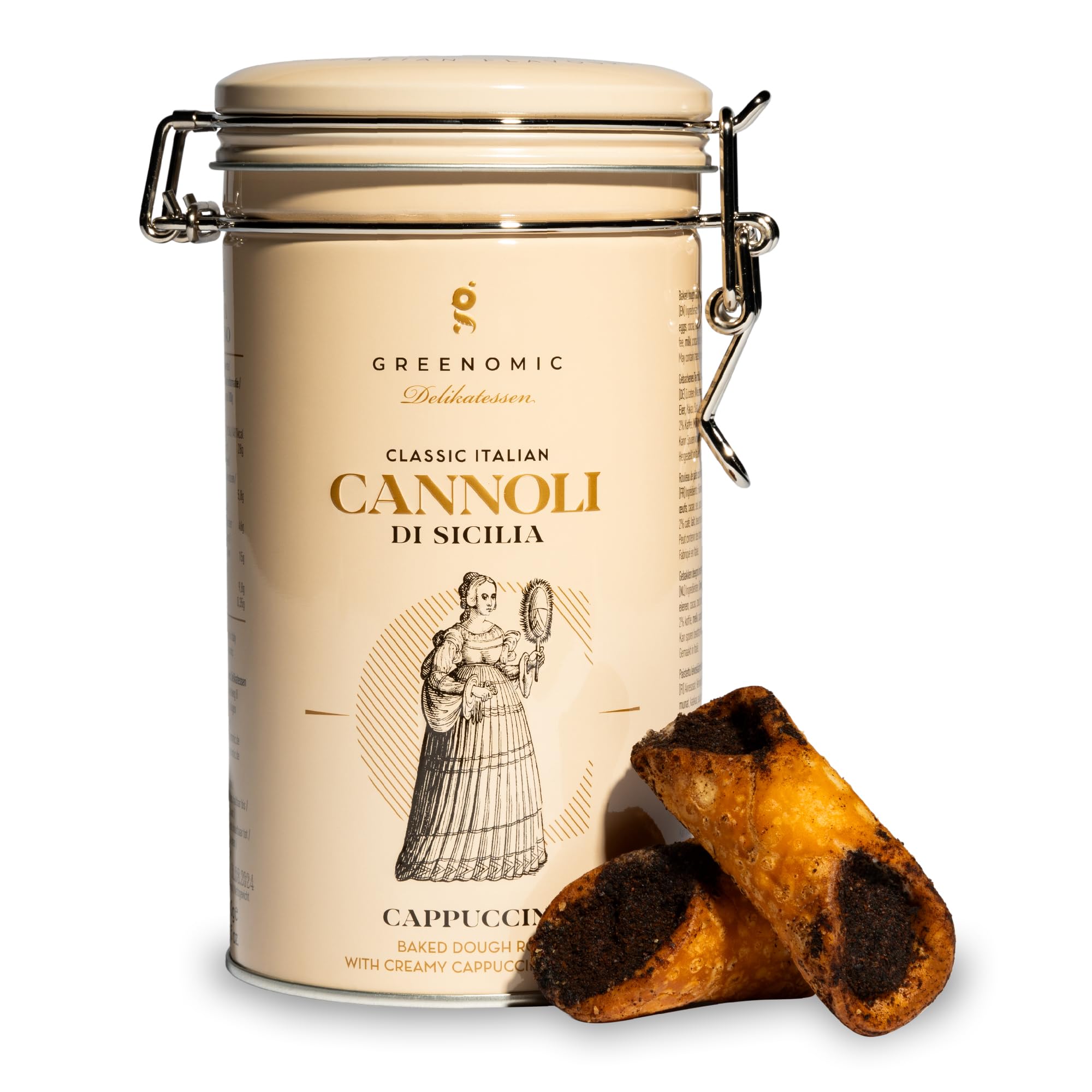 Greenomic - Cannoli-Siciliani - 200g - ideal als Geschenk - gefüllt mit zarter Cappuccino-Cremefüllung - einzeln verpackt in charmanter Geschenkdose - italienisch-sizilianisches-Gebäck
