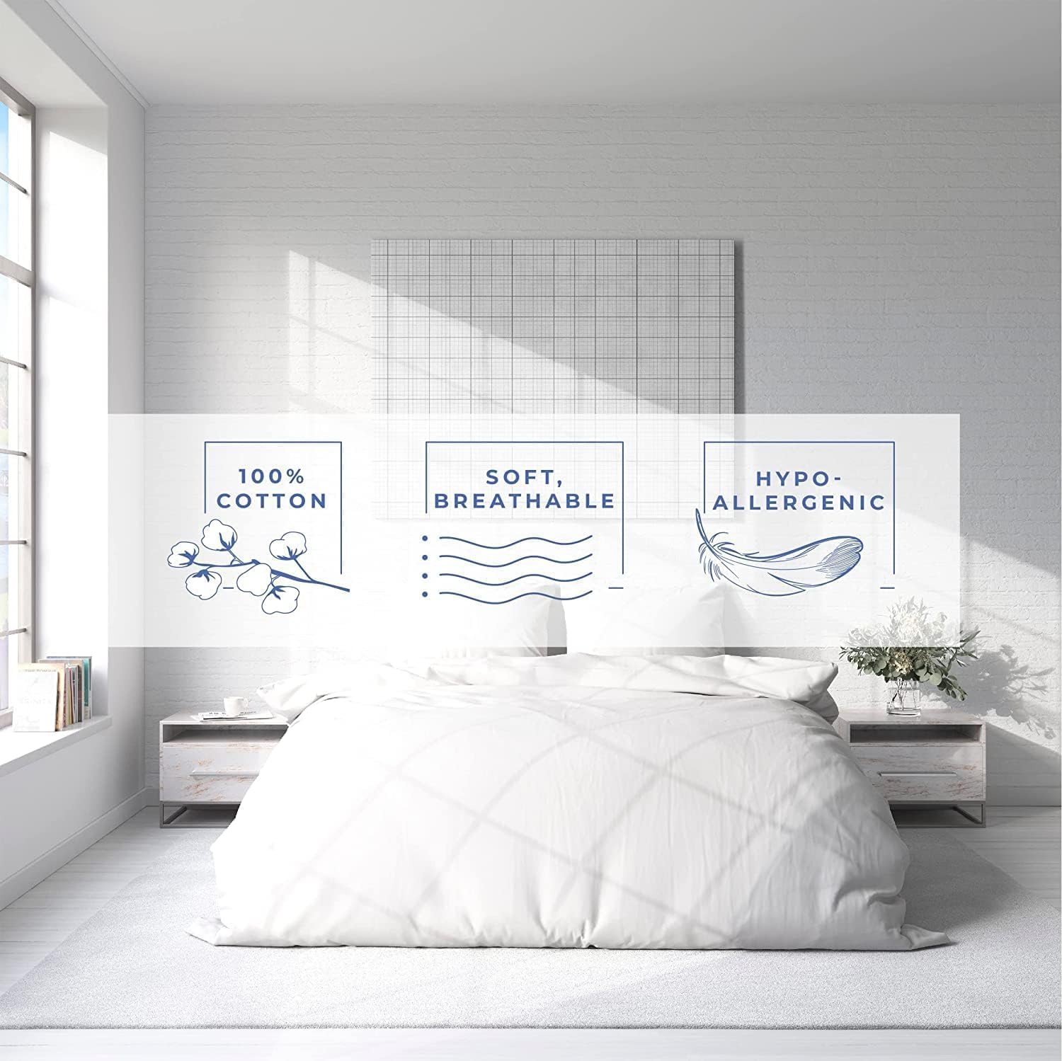 Egyptian Cotton 1 Duvet Cover Cal King/King Size 1000 Thread Count Long Staple Breathable with Zipper Closure & 7 Corner Ties 1 Piece All Season Duvet Cover for Comforter (White)