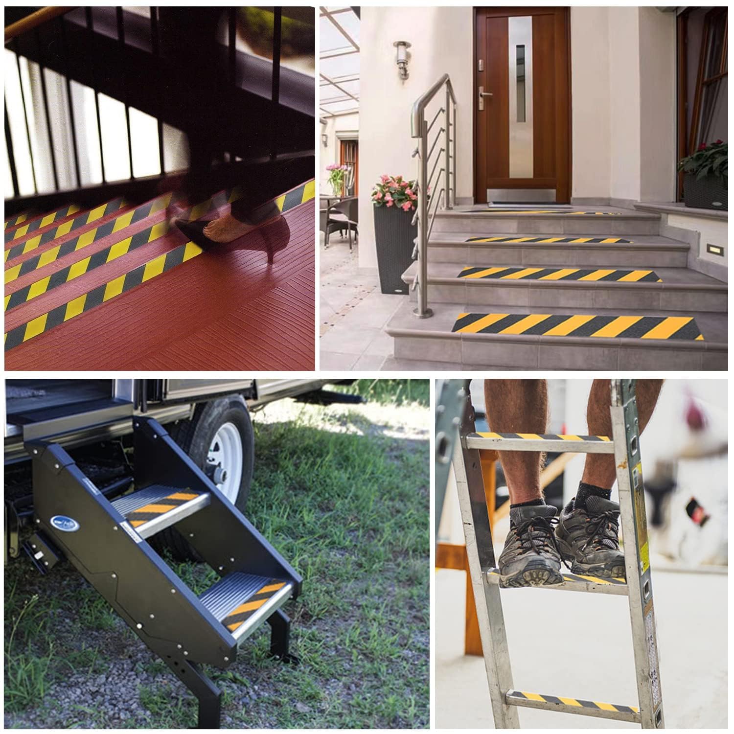 Duccinp Anti Slip Tape with Bright Yellow and Black Grip Stripes 10cm x 10m Waterproof Hazard Caution Warning Tape for Outdoor Stairs Step Treads - Image 2