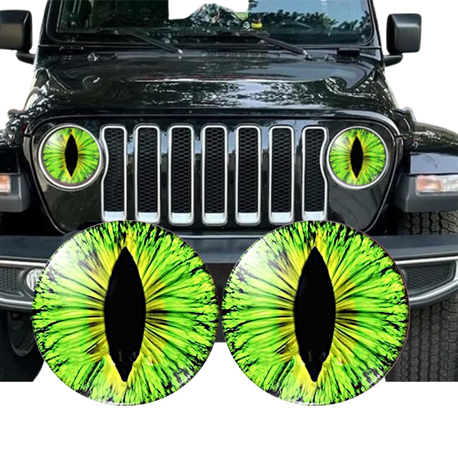 Beast Eyes Headlight Decals, 3D Stereo Eye Decals for Jeep Headlights, Funny Round Headlight Decals for Truck SUV Car Body Window Bumper Decor Stickers-Green