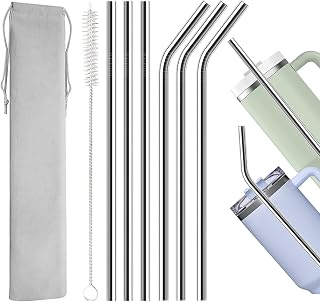 6 Pieces Reusable Stainless Steel Straws 12 Inch for Stanley Cup 30 oz/40 oz - Food Approved 304 Metal Straws with 1 Cleaning Brush, Dishwasher Safe and Eco Friendly
