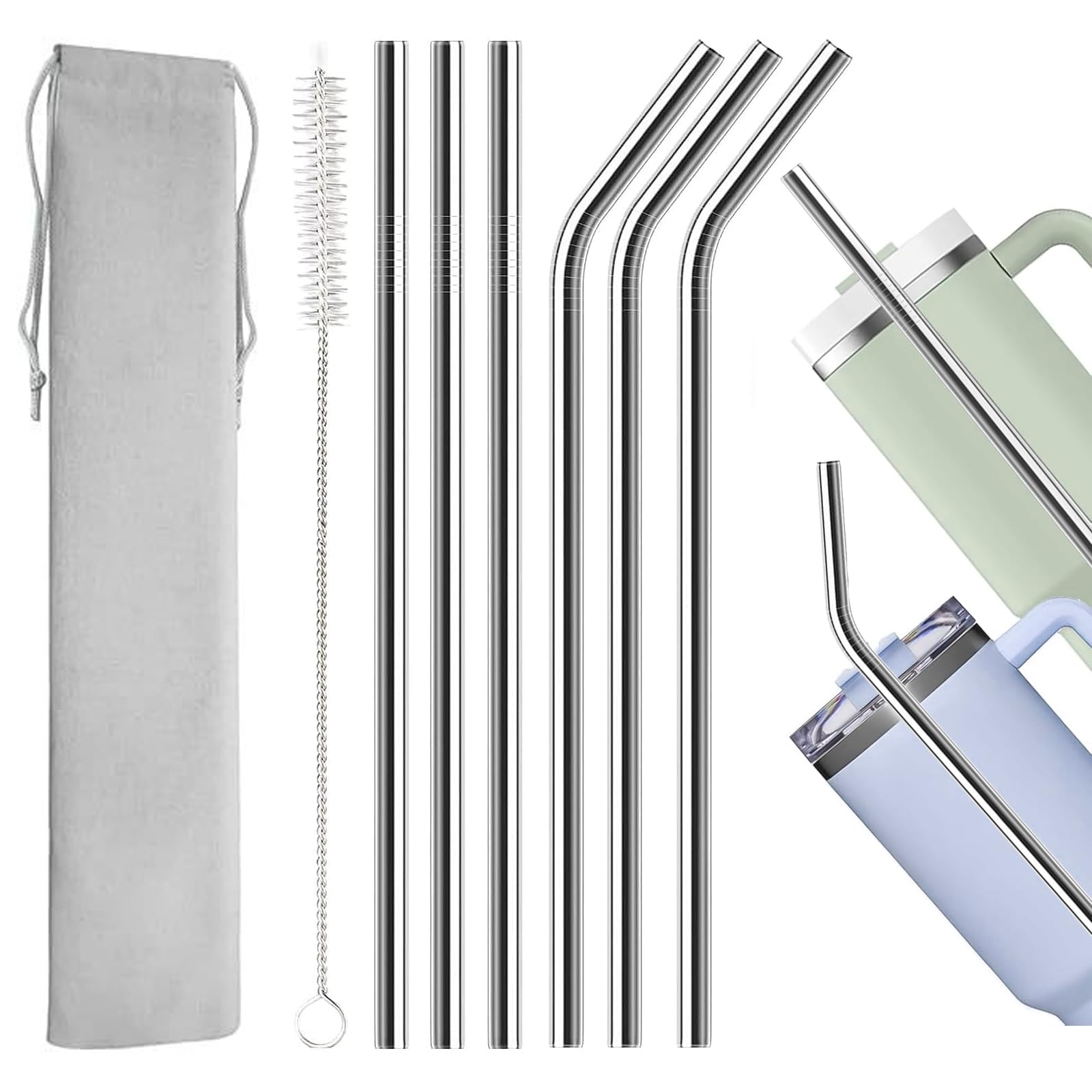 6 unidades de pajitas reutilizables de acero inoxidable de 31 cm para taza Stanley 30 oz/40 oz – Pajitas de metal aptas para alimentos 304 con 1 cepillo de limpieza, aptas para lavavajillas